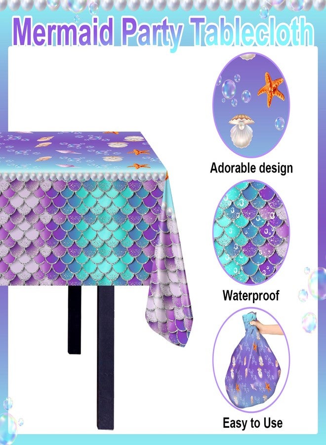 Avezano 3 Pcs Mermaid Table Cloths Disposable Mermaid Scales Tablecloth for Birthday Party Girls Birthday Decorations 108 x 54 Inch (Silver) - Image 3